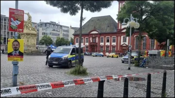 Police cordon off the site of the attack in Mannheim, Germany.