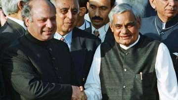 In this Feb. 20, 1999 file photo, Pakistani Prime Minister Nawaz Sharif, left, receives Indian Prime