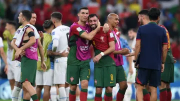 Portugal players Cristiano Ronaldo and Bruno Fernandes