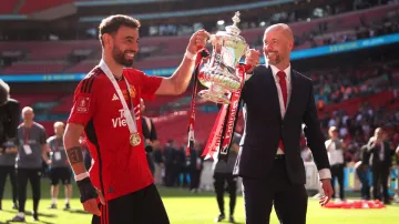 Bruno Fernandes and Erik ten Hag