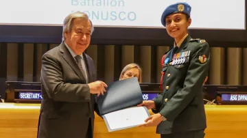 Major Radhika Sen with UN Chief António Guterres