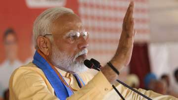 Prime Minister Narendra Modi in a public meeting during Lok Sabha election 2024 campaign.