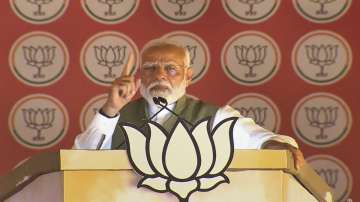 Prime Minister Narendra Modi addresses a public meeting for Lok Sabha elections, in Gurdaspur.