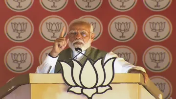 Prime Minister Narendra Modi addresses a public meeting for Lok Sabha elections, in Gurdaspur.