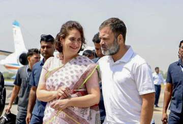 Congress leaders Rahul Gandhi and Priyanka Gandhi Vadra upon their arrival before the nomination filing of Rahul ahead of the third phase of the Lok Sabha elections