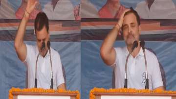 Congress leader Rahul Gandhi pours water over his head