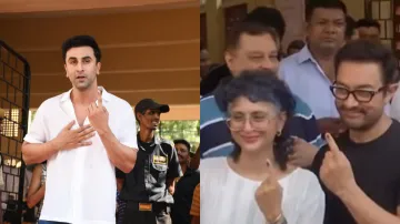 Aamir Khan- Kiran Rao and Ranbir Kapoor at a polling booth