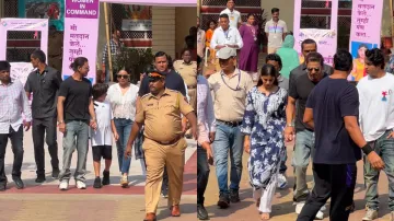 Shah Rukh Khan with his family at a polling booth in Mumbai 