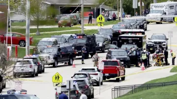 US Police while investigating the crime scene outside Wisconsin school 