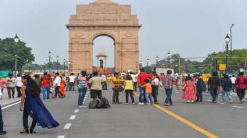 People gather at India Gate in New Delhi