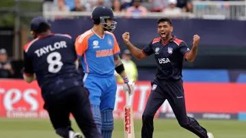 Virat Kohli walking off after being dismissed by Saurabh Netravalkar on the first delivery he faced against the USA