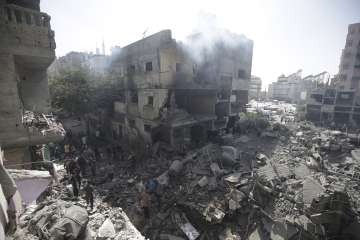 A building damaged in Israeli strikes in Gaza 