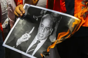 Pakistan PM Shehbaz Sharif's poster was burnt by protestors.