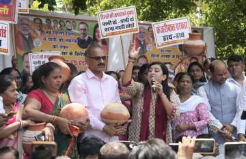 BJP leader Bansuri Swaraj in a proetst Delhi water crisis in Delhi