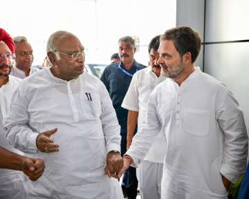 Congress president Mallikarjun Kharge and party leader Rahul Gandhi