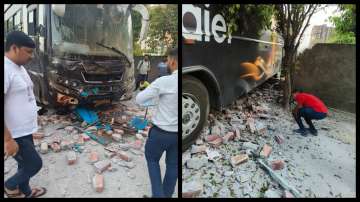 An uncontrolled bus rams into society wall in Noida 