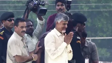 TDP Chief Chandrababu Naidu at party headquarters in Andhra Pradesh.