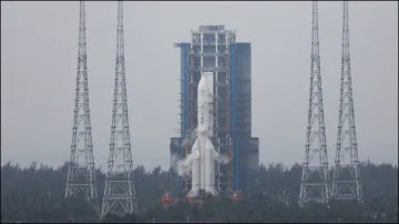 The Chang'e 6 lunar probe and the Long March-5 Y8 carrier rocket combination before launch in China's Hainan Province