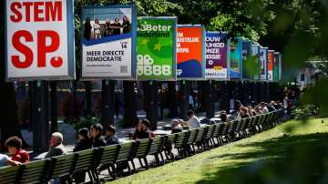 ] Election campaign boards are displayed, ahead of the elections across 27 European Union member sta