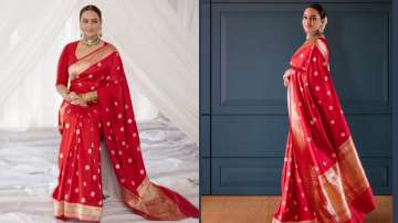 Sonakshi Sinha's red-coloured 'Chand Buta' saree