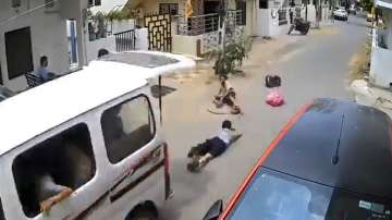 Girls fell from car while being dropped home from school. 