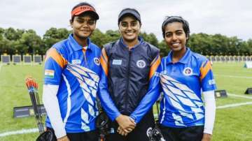 Indian women's archery team of Jyothi Surekha Vennam, Aditi Swami and Parneet Kaur