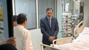 India Ambassador to Kuwait Adarsh Swaika visited hsopital where Indian workers were admitted after K