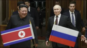 Russian President Vladimir Putin and North Korean leader Kim Jong Un in Pyongyang.