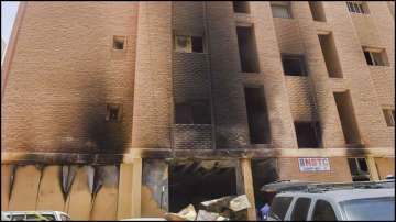 The building in Kuwait housing 196 migrant workers that caught fire on Wednesday.