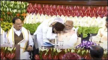 LJP (Ram Vilas) leader Chirag Paswan hugs PM Modi.