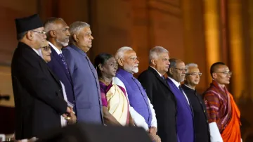 PM Modi with foreign leaders during his oath-taking ceremony.