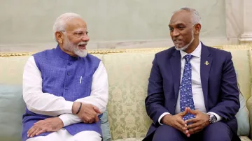 PM Narendra Modi with Maldives President Mohamed Muizzu.