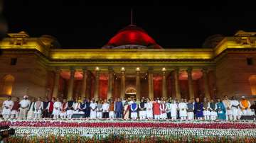 Prime Minister Narendra Modi and his Council of Ministers after taking oath of office on Sunday, June 9.