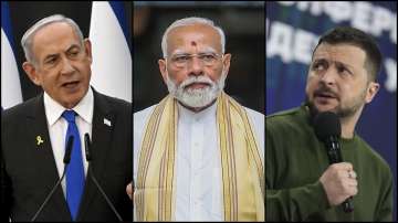 (L-R): Israeli PM Benjamin Netanyahu, Indian PM Narendra Modi and Ukrainian President Volodymyr Zelenskyy