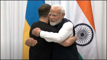 PM Modi shares a hug with Ukrainian President Volodymyr Zelenskyy ahead of their bilateral meeting in Italy.