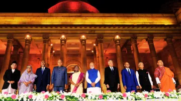 Leaders of Sri Lanka, the Maldives, Seychelles, Bangladesh, Mauritius, Nepal, and Bhutan with Presid