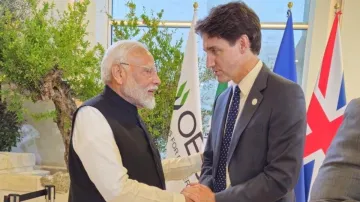 Prime Minister Narendra Modi and his Canadian counterpart Justin Trudeau  at the G7 Summit in Italy.