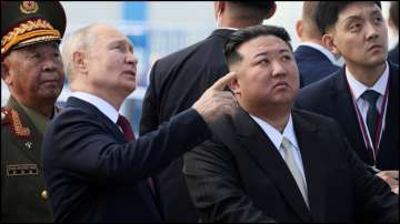 Russia President Vladimir Putin with North Korea's Kim Jong Un