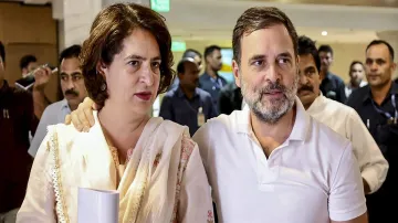 Congress leaders Rahul Gandhi and Priyanka Gandhi during the extended Congress Working Committee meeting, in New Delhi.