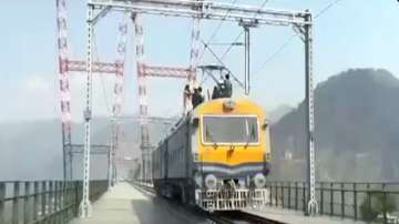 Chenab rail bridge, jammu kashmir, indian Railways conduct first trial run, Chenab railway bridge, A