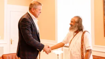 Sri Sri Ravi Shankar meets Iceland PM Benediktsson.