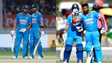 Rohit Sharma and Virat Kohli (L); Sanju Samson and Ishan Kishan (R)