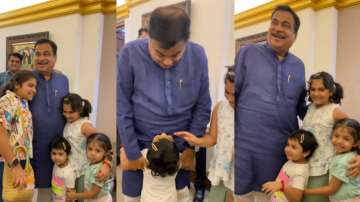 BJP leader Nitin Gadkari with his granddaughters'