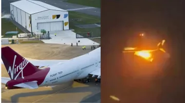 Virgin Airlines plane's engine catches fire