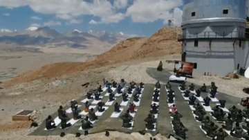 Indian Army troops perform Yoga in Eastern Ladakh.