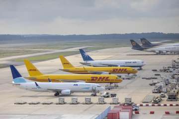 Flights return to parking zones after protests on the runway at Cologne Bonn Airport.