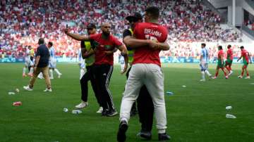 Angry Moroccan fans stormed the pitch and threw bottles on the ground after Argentina's equaliser during the added time in the Paris Olympics encounter