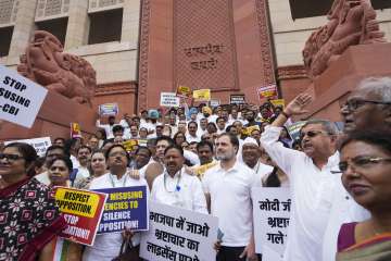 INDIA bloc MPs hold protest outside Parliament premises