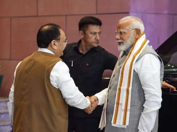 BJP president JP Nadda welcomes PM Modi at party headquarters 