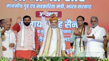 Union Home Minister and BJP leader Amit Shah during the Backward Class Samman Sammelan in Mahedragarh, Haryana.